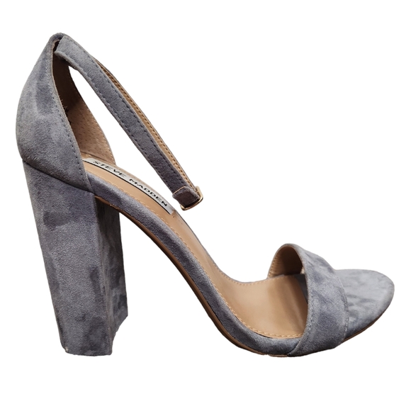 Steve Madden Carrson Suede Heels Gray Open Toe Ankle Strap Preppy Size 9.5M - Picture 5 of 8